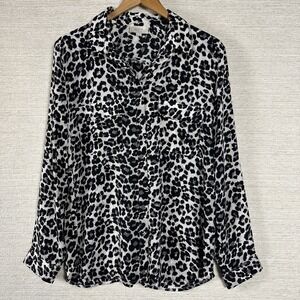 LOFT Leopard Print Blouse Animal Print Career Minimalist Womens Large Mob Wife